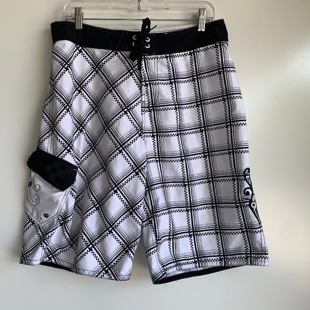 MICROS Black/White Swim Board Shorts Men's Sz 32
